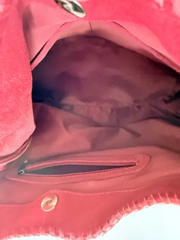 New Genuine Suede Burgundy Whipstitch Hobo Shoulder Bag Short Handle Wide Base Red