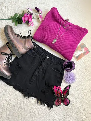 Distressed Black denim mini skirt Size XS