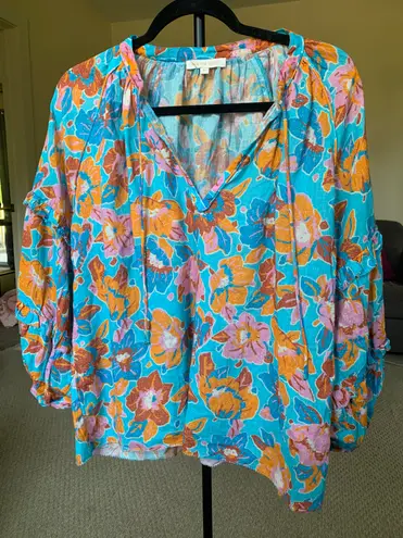 Love The Label Lucette Top, Frenchie Turquoise Print Size: M Blue Size M