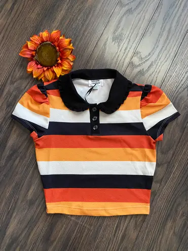 Unique Vintage WT  Candy Corn Stripes Crop Top X-LARGE