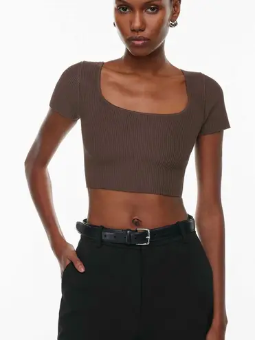 Babaton by Aritzia Sculpt Knit Squareneck Crop Top Women’s Large Chocolate Brown