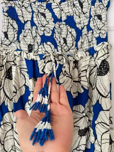 Farm Rio Floral Strapless Smocked Ruffle Mini Dress, Size S