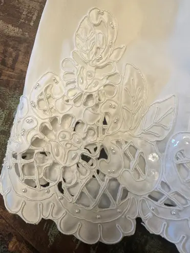 Victor Costa White 3/4 Sleeve Ocassion Formal Blouse Lace Rhinestones NWOT Size L