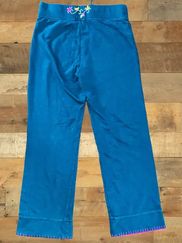 Sleep Sense Women’s Small Blue Embroidered Floral Patches Pajama/Lounge Pants