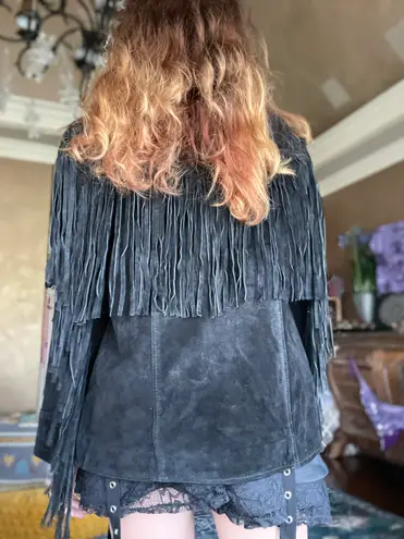 Leather Fringe Motorcycle Jacket Size L