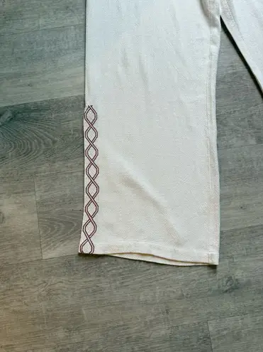 Soft Surroundings Mirage Embroidered Legs Wide Leg High Rise Pull On Pants Sz L