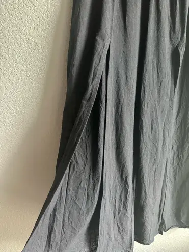 Vintage Blue Lakhays from the Himalayas Black Open Leg Full Slit Linen Pants