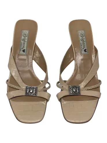 Brighton Kayla Beige Leather Slides Sandals Pump Heels Women’s Sz 8M US/6UK/39EU