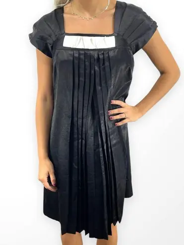 90s SERENA KAY Vintage Black Cap Sleeve Pleated Mini Baby Doll Dress Size 2