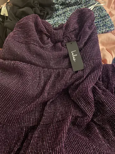 Lulus NWT  Tier to Dance Purple Shiny Lurex Tiered Strapless Midi Dress