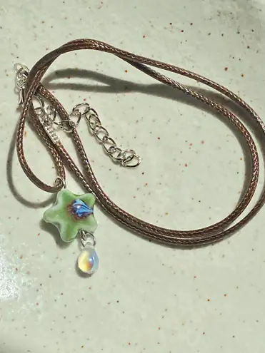 Handmade green ceramic star boho fairy cottage y2k necklace⭐️💚
