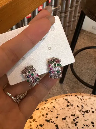 NWT multicolored CZ Pave style earrings, Crystals Nickel free,Titanium post Multiple