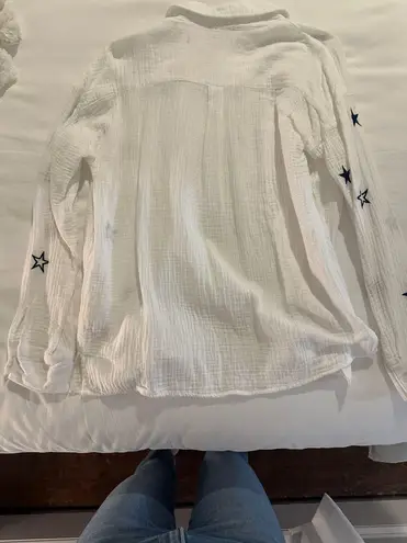 Hem & Thread White & Navy Star Embroidered Button Down