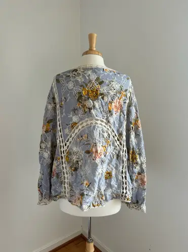 Indigo Thread Floral Bohemian Cardigan Blue