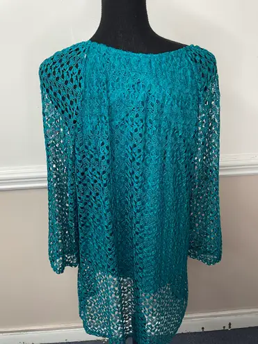 kim rogers Teal Lace Blouse Size X-Large