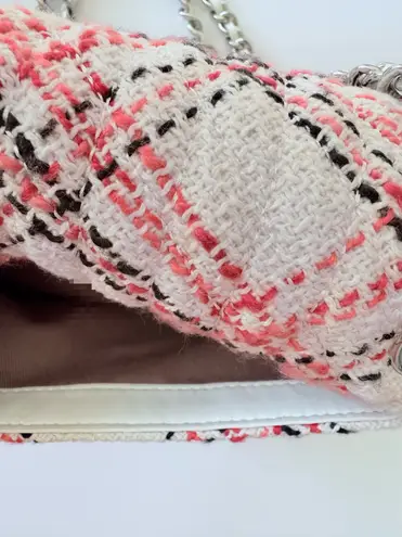 Karl Lagerfeld Paris Agyness Pink Plaid Tweed Shoulder Bag Chain Strap Purse New