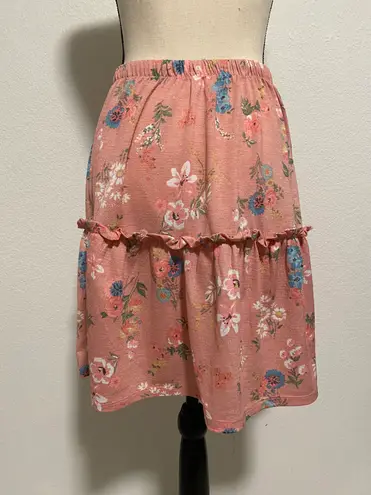 Shosho Mini Skirt Pink Floral Pull On Elastic Waist