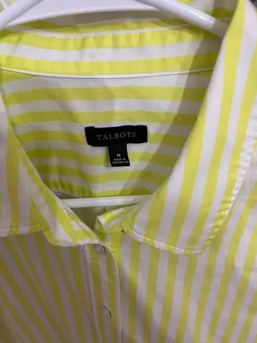 Talbots yellow side button boyfriend shirt sailboat stripe