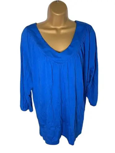 Fashion Bug V-Neck 3/4 Sleeve Batwing Top Blue Large