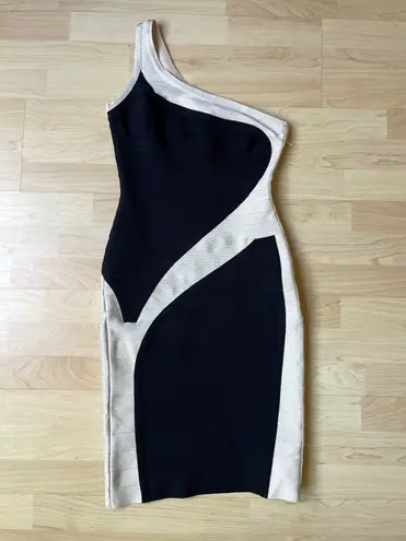 Herve Leger Audrey one-shoulder colorblock panel bandage dress size S small