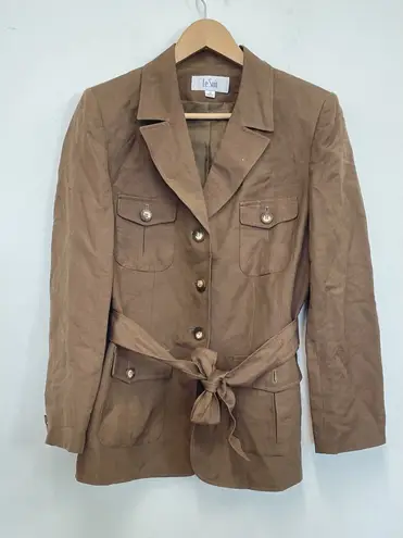 Le Suit Belted Jacket Blazer Linene Bland Womans Sz 10 Brown Tan