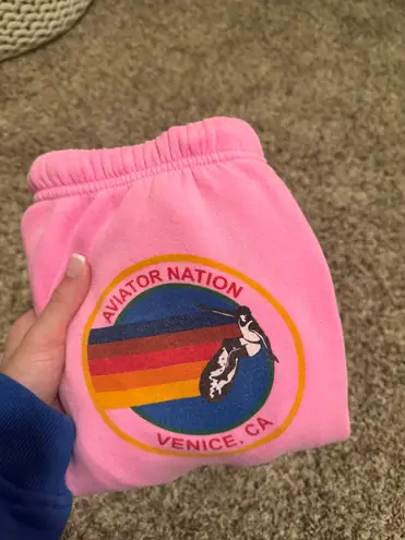 Aviator Nation Neon Logo Sweatpant in Neon Pink