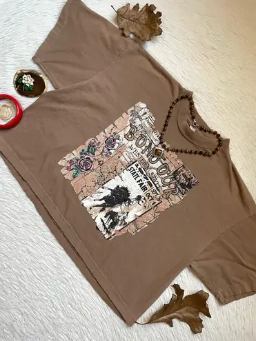 Bonjour Women’s Vintage western style state fair crop top short sleeve tee