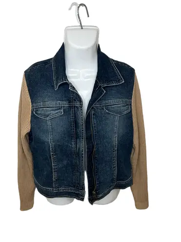 A.M.I. Zip Up Jean Jacket With Sweater Sleeves Size M