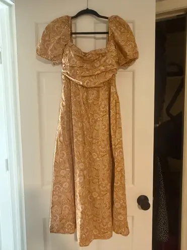 None OPT Yellow Paisley Puff Sleeve Midi Dress