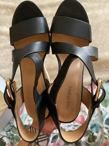 Call it spring Black Strappy Cork Wedges