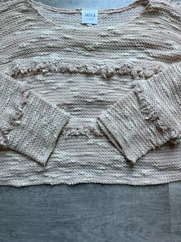 MISA Los Angeles Sofya Fringe Viscose Pullover Beige Sweater Size M
