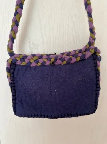 Chrissy Teigan Rising Tide Woman’s Blue 100% Wool Shoulder Purse with Flower and Pompom Details