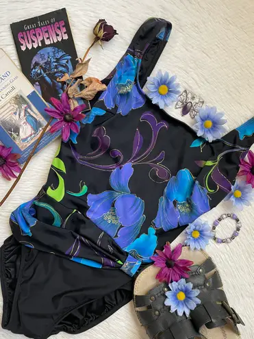 Vintage women’s inches away floral print one piece bathing suit Multi Size 10