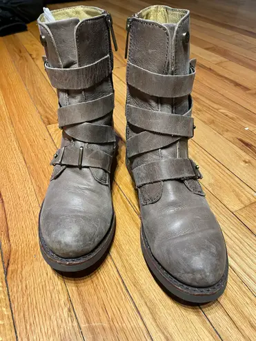 Bussola Prague Taupe Leather Distressed Buckle Straps Belts Combat Zombie Apocalypse Grunge Tom Rider Moto Riding Biker ankle boots cushion insoles rubber outsole anti-slip