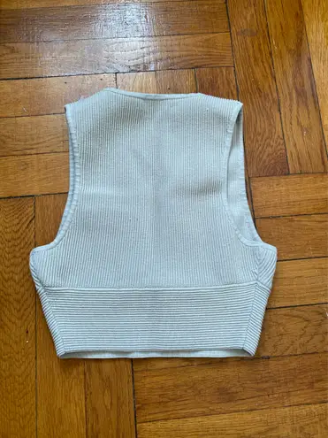 Babaton Aritzia Matte Pearl Sculpt Knit Deep V Neck Crop Tank Top Small