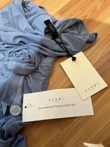 Club L London powder blue wrap cowl-neck dress