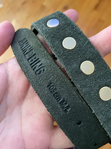 ANINE BING Unisex Leather Belt w Silver Gunmetal Grommets Studded Pyramid Square Buckle Black Sz M/L