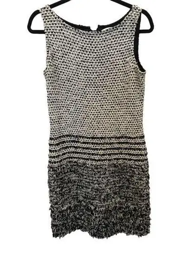 St. John  Evening Black White Wool Blend Tweed Knit Sleeveless Sheath Dress‎ Sz 6