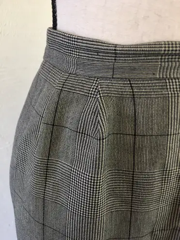 Vintage 80s Glen Plaid Check Black Cream Straight Midi Skirt Classic 16 L Size L