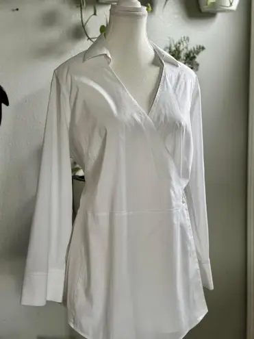 Foxcroft NYC White Wrap Blouse – Size 12 Shaped Non-Iron Stretch