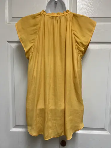 The Loft Yellow Tied V-Neck with Ruffled Detail Top