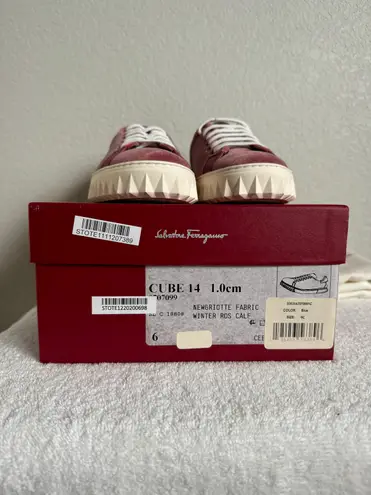 Salvatore Ferragamo $685 NEW Womens Cube Sneakers Pink Red Velvet Luxe size 6