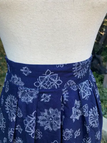 Norton Mcnaughton Vintage 80s Navy Blue White Medallion Rayon Midi Skirt M L