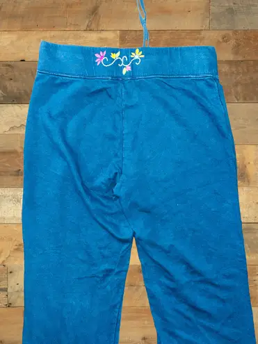 Sleep Sense Women’s Small Blue Embroidered Floral Patches Pajama/Lounge Pants