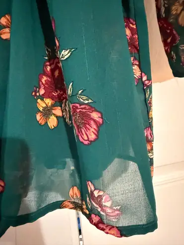 Bailey blue Green Floral Romper with Long Sheer Sleeves