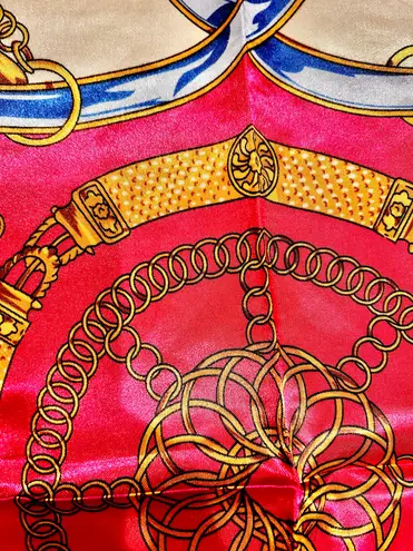 Vintage Equestrian Fuchsia Pink Royal Crown print oversized silky Scarf 35/35