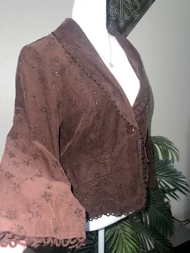 Y2k gems Vintage La Belle Dark Velvety Brown Corduroy Eyelet Blazer Jacket Size L