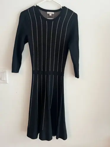 New York And Company Eva Mendes NY & Company Black Knit Fit & Flare Dress Size XS 3/4 Sleeve Striped