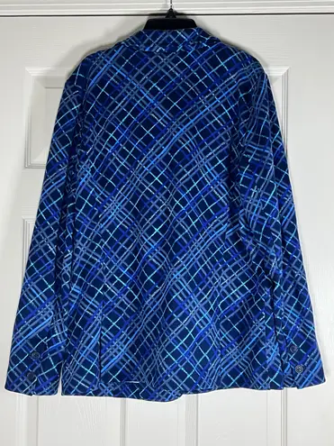 Isaac Mizrahi Live! Women's Blue Plaid Button Up Soft Blazer Size Medium