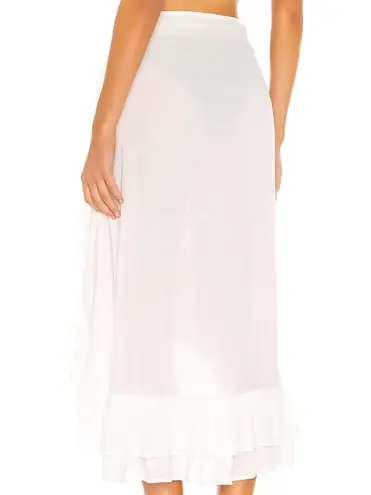 Lovewave White Ruffle Wrap Midi Skirt XL High Slit Gauze Crinkle Coverup $138